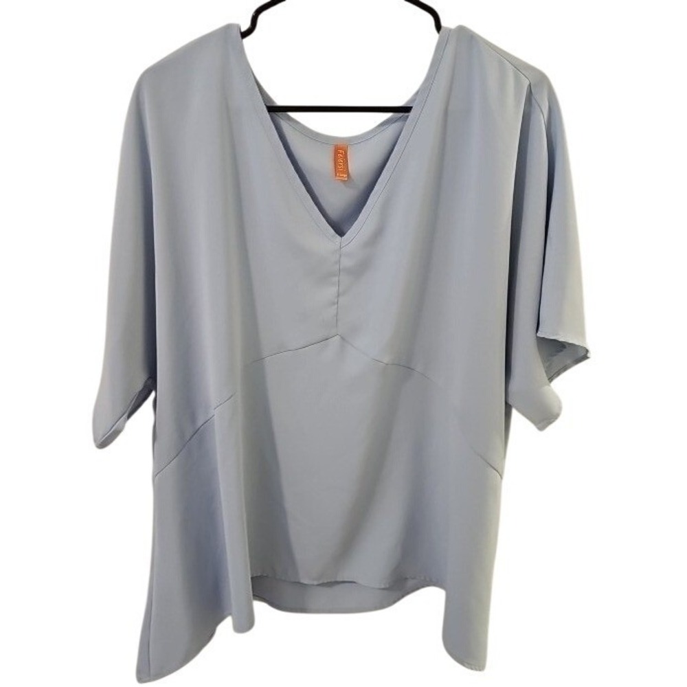 Feiersi Womens Light Blue V-Neck Short Sleeve Flowy Summer Blouse XL